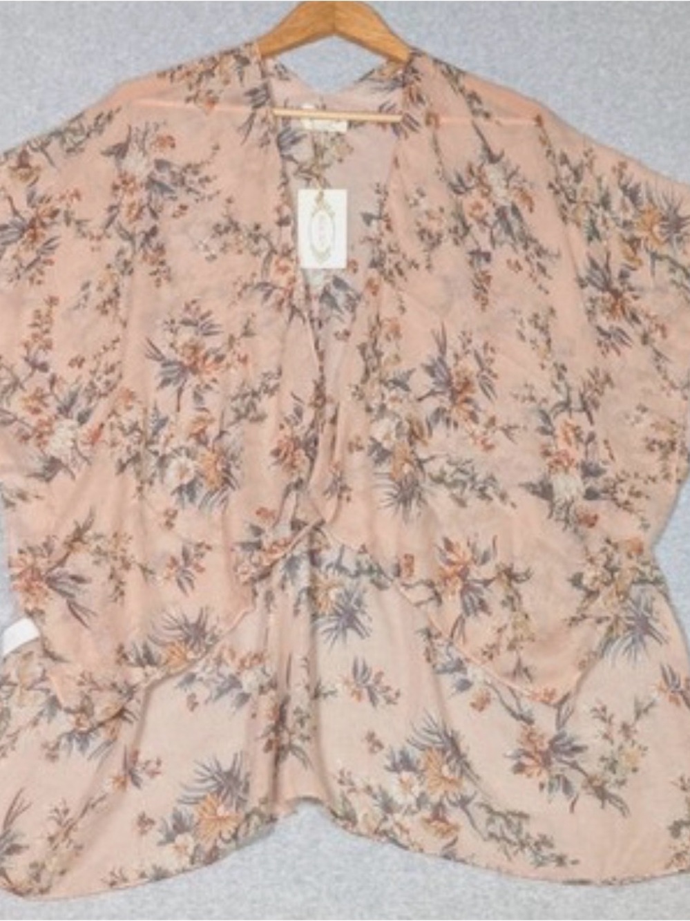 Joyfolie Peach Floral Kimono Top